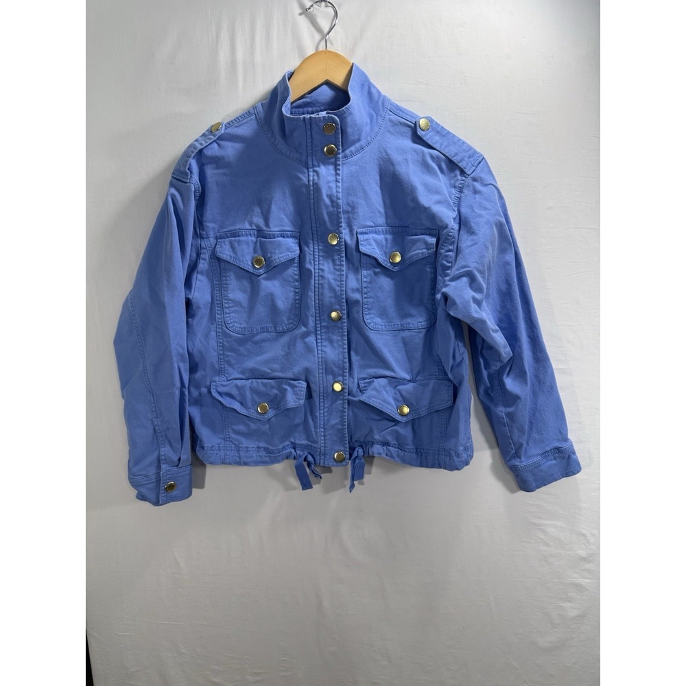 Talbots Light Blue Utility Jacket Women's Size Small Gold Snap Military Style